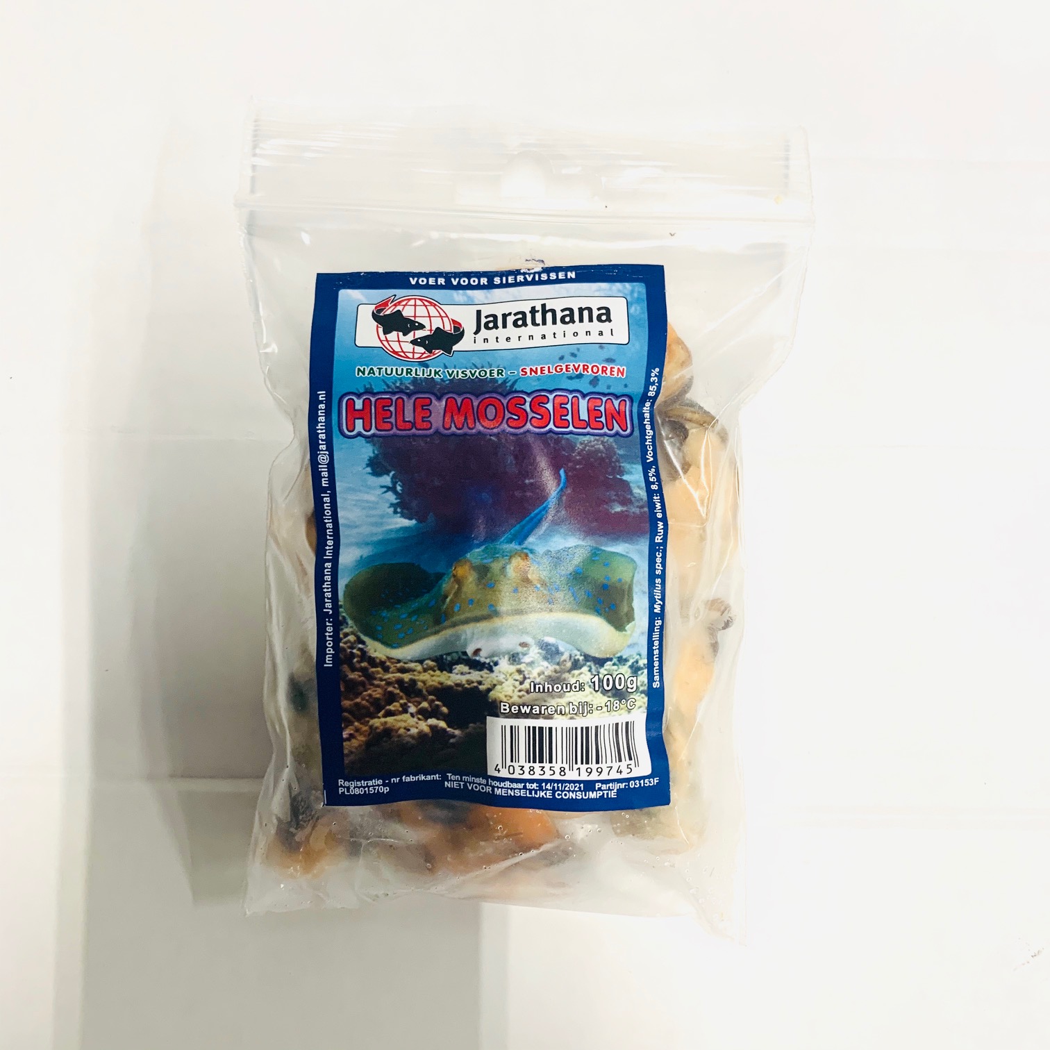 Diepvries hele mosselen per 100 gram